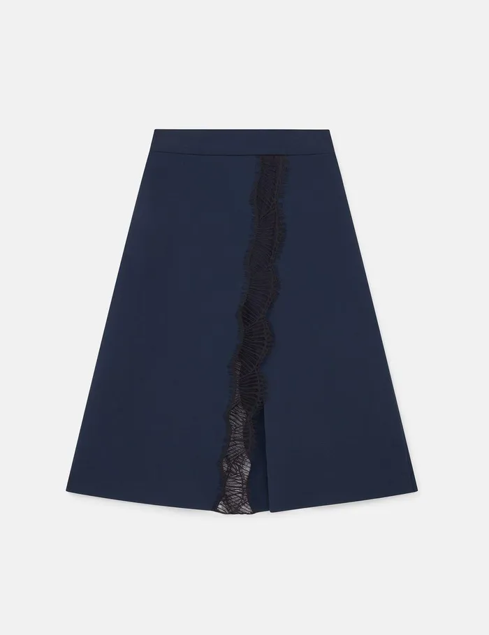 Stella McCartney Knitwear Women Lace Insert MidRise Midi Skirt Deep Navy
