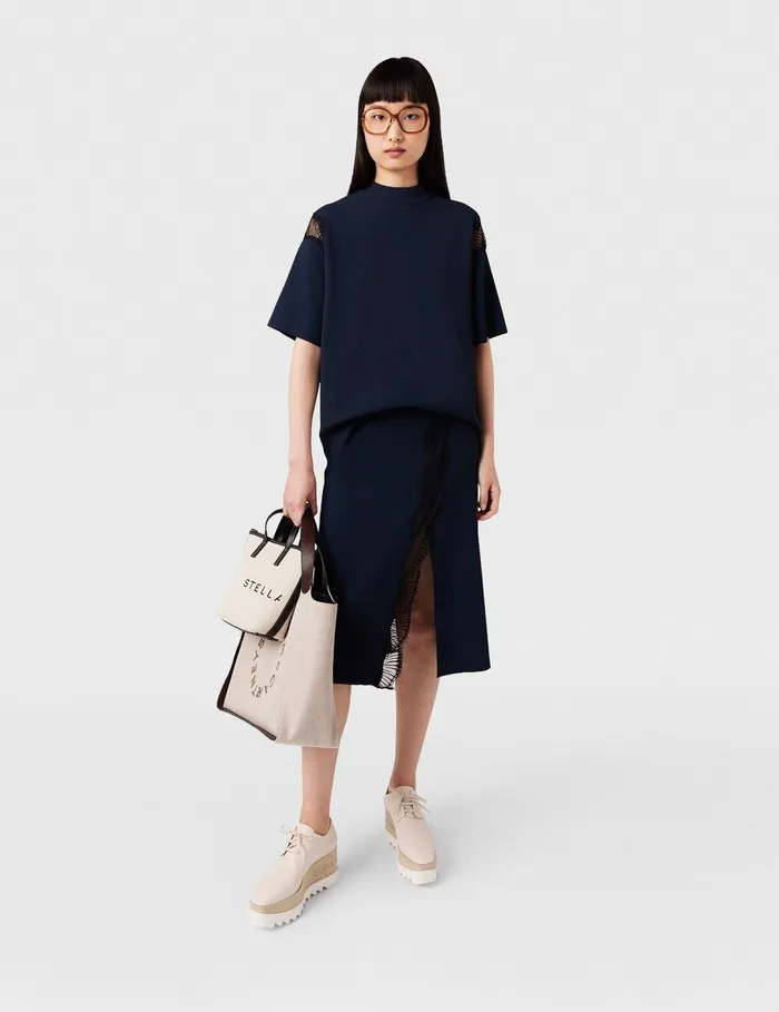 Stella McCartney Knitwear Women Lace Insert MidRise Midi Skirt Deep Navy