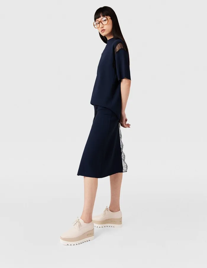 Stella McCartney Knitwear Women Lace Insert MidRise Midi Skirt Deep Navy