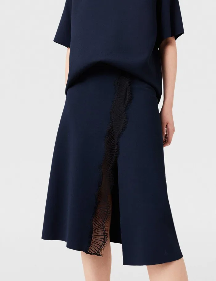 Stella McCartney Knitwear Women Lace Insert MidRise Midi Skirt Deep Navy