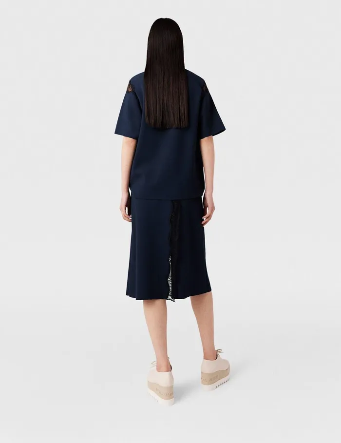 Stella McCartney Knitwear Women Lace Insert MidRise Midi Skirt Deep Navy