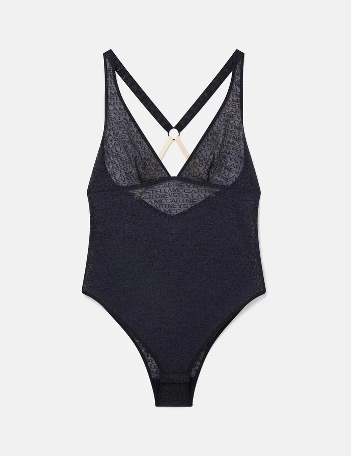 Stella McCartney Lingerie And Sleepwear Women Monogram Mesh Bodysuit Black