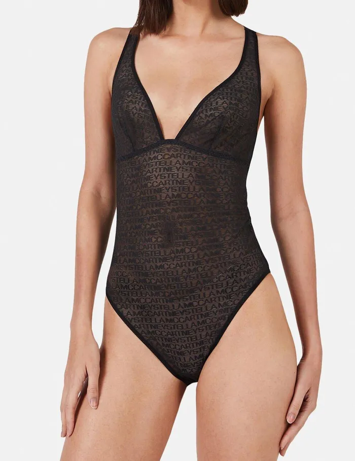 Stella McCartney Lingerie And Sleepwear Women Monogram Mesh Bodysuit Black