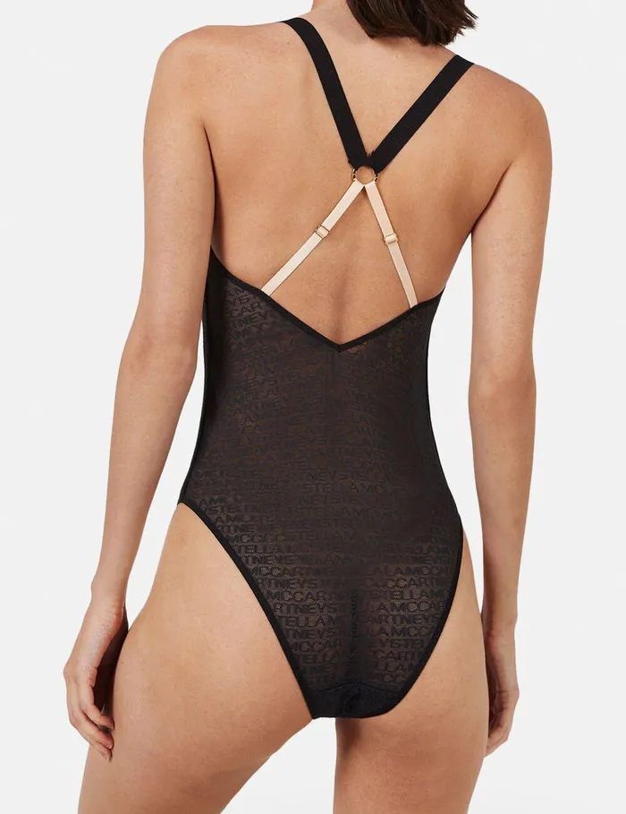 Stella McCartney Lingerie And Sleepwear Women Monogram Mesh Bodysuit Black