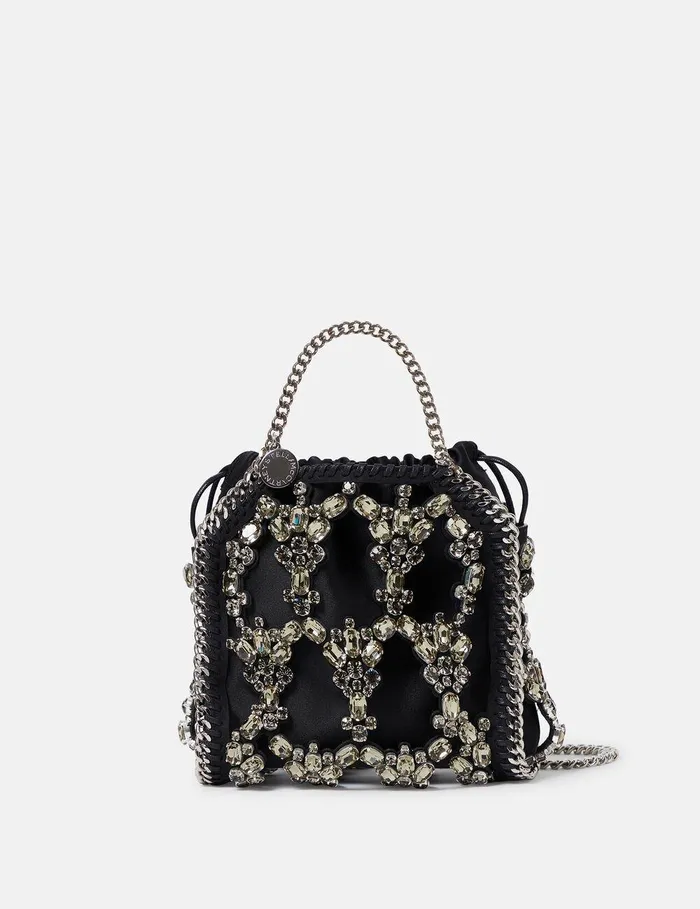 Stella McCartney Mini Bags And Clutches Women Falabella Tiny Crystal Cage Tote Bag Pitch Black Stella McCartney Mini Bags And Clutches Women Falabella Tiny Crystal Cage Tote Bag Pitch Black