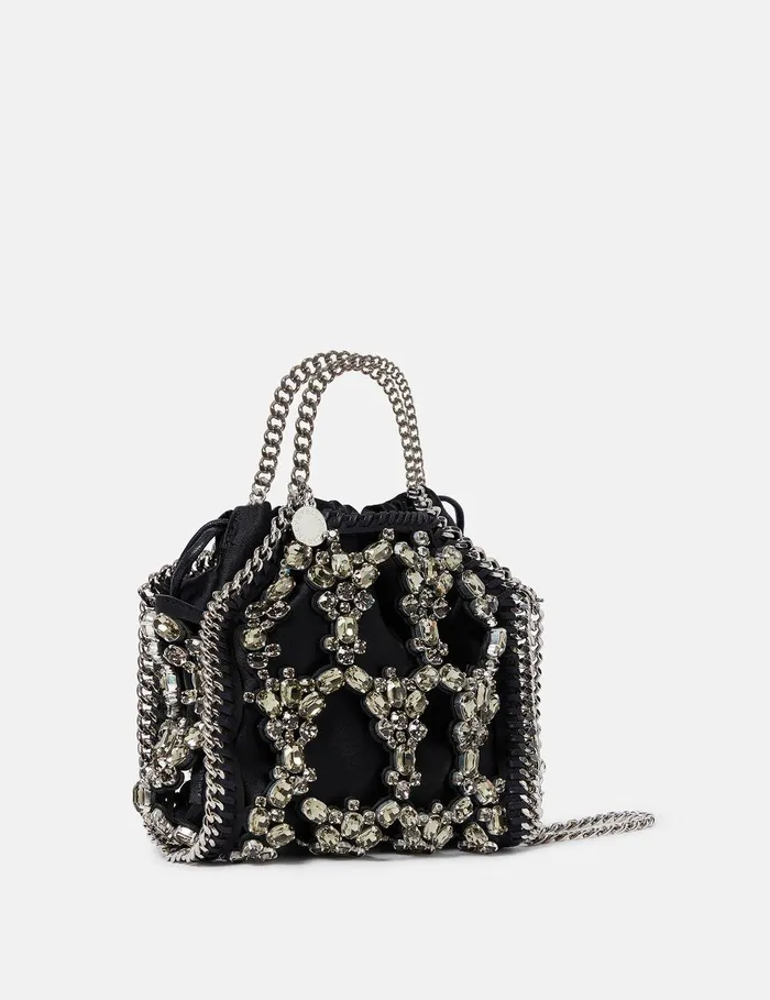 Stella McCartney Mini Bags And Clutches Women Falabella Tiny Crystal Cage Tote Bag Pitch Black