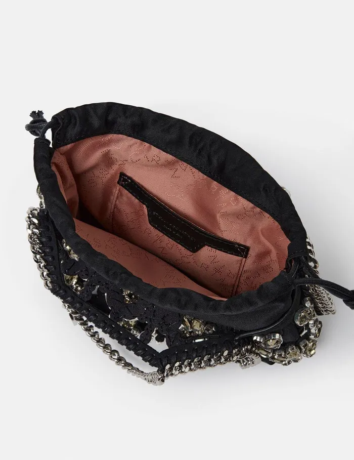 Stella McCartney Mini Bags And Clutches Women Falabella Tiny Crystal Cage Tote Bag Pitch Black