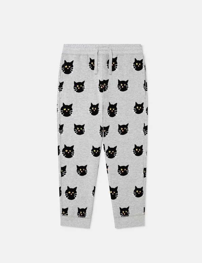 Stella McCartney Pants and Shorts Kids Spooky Cat Pattern Joggers Grey