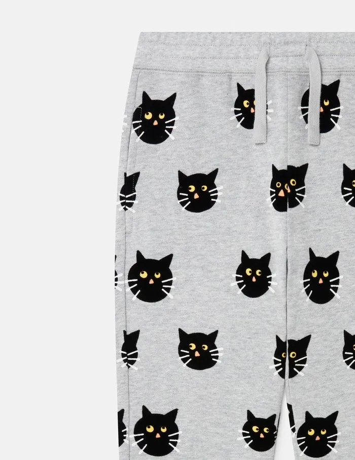 Stella McCartney Pants and Shorts Kids Spooky Cat Pattern Joggers Grey Stella McCartney Pants and Shorts Kids Spooky Cat Pattern Joggers Grey
