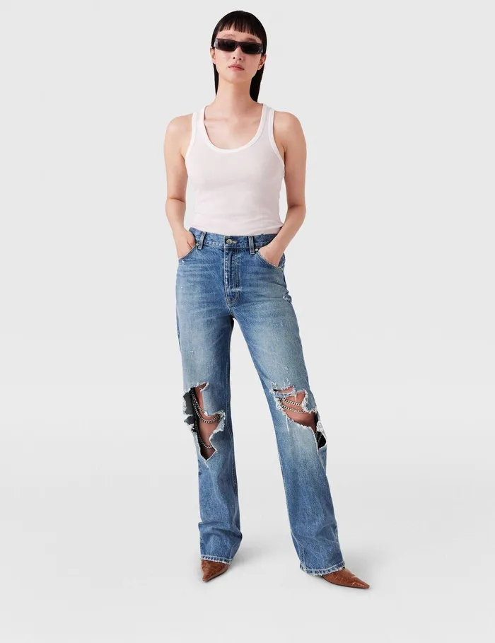 Stella McCartney Pants And Shorts Women Falabella Knees Bootcut Jeans Blue Stella McCartney Pants And Shorts Women Falabella Knees Bootcut Jeans Blue