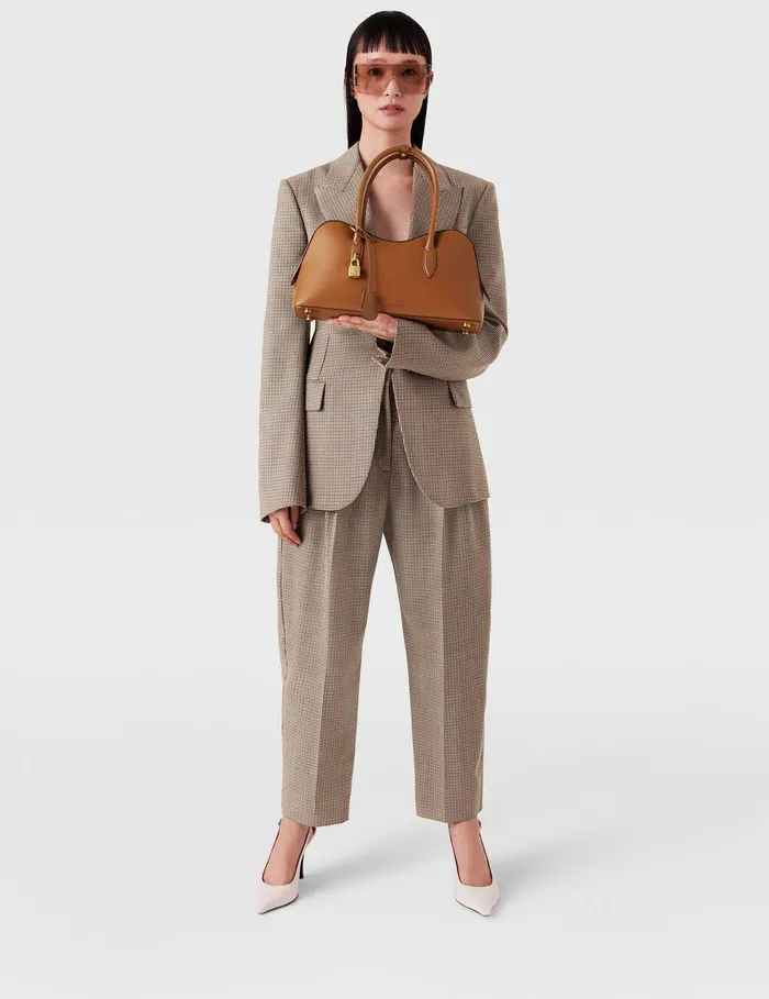 Stella McCartney Pants And Shorts Women Pleated Houndstooth Wool Pants Brown Stella McCartney Pants And Shorts Women Pleated Houndstooth Wool Pants Brown