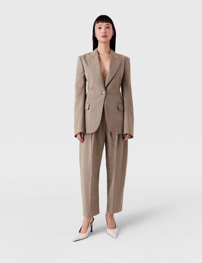 Stella McCartney Pants And Shorts Women Pleated Houndstooth Wool Pants Brown Stella McCartney Pants And Shorts Women Pleated Houndstooth Wool Pants Brown