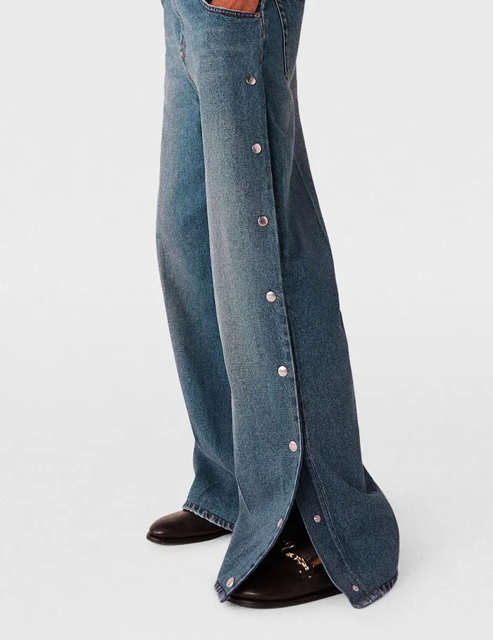 Stella McCartney Pants And Shorts Women PopperStudded Bootcut Denim Jeans Classic Wash Blue Denim