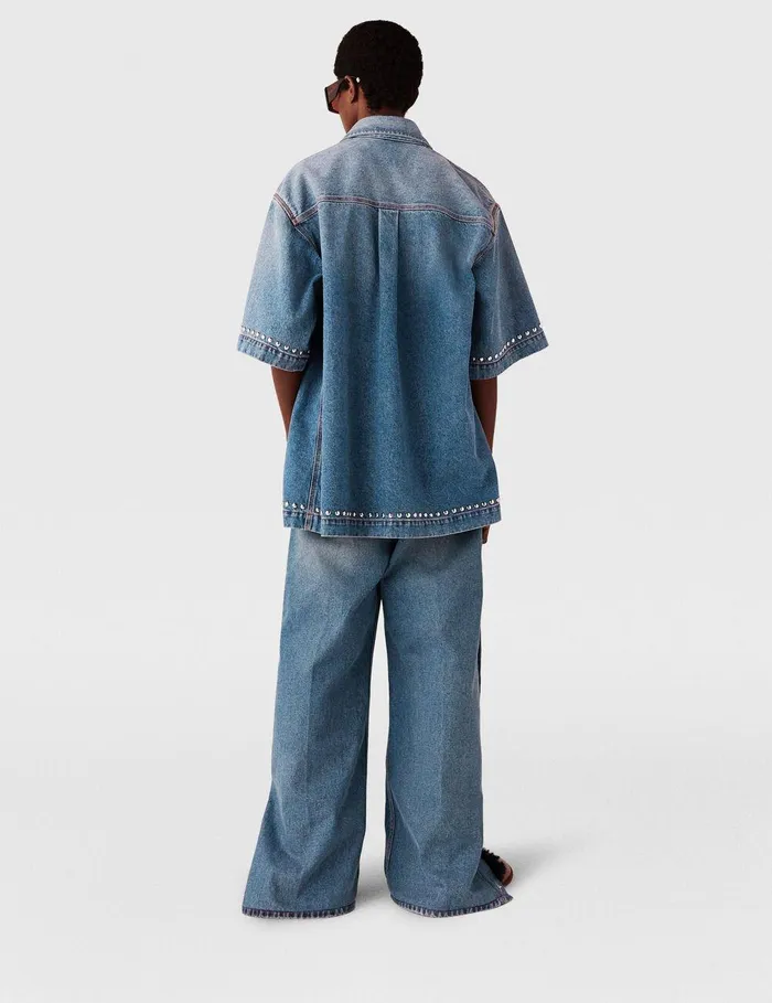 Stella McCartney Pants And Shorts Women PopperStudded Bootcut Denim Jeans Classic Wash Blue Denim