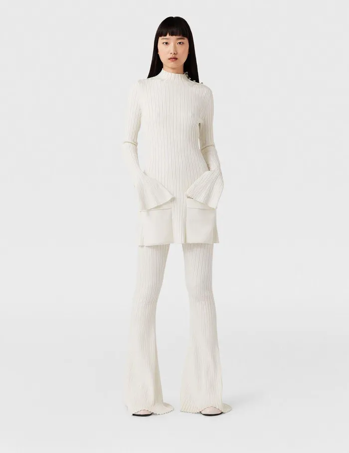 Stella McCartney Pants And Shorts Women Ribbed MidRise Flared Pants Pure White