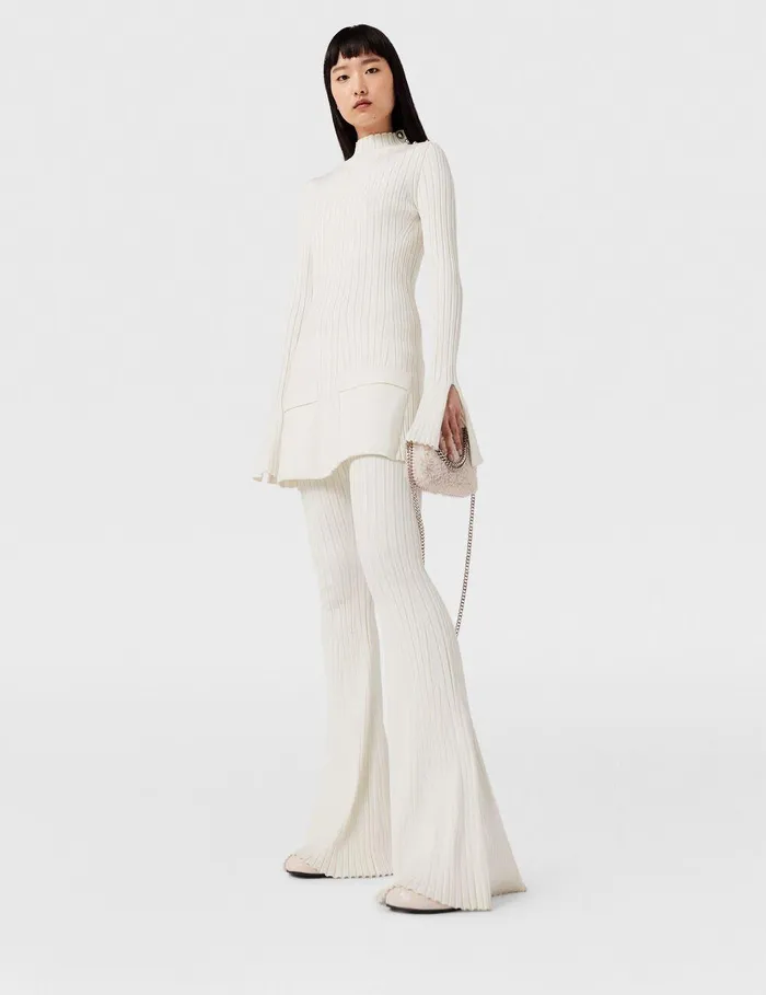 Stella McCartney Pants And Shorts Women Ribbed MidRise Flared Pants Pure White