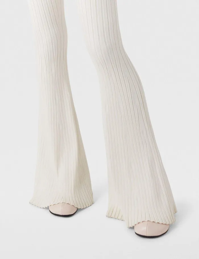 Stella McCartney Pants And Shorts Women Ribbed MidRise Flared Pants Pure White