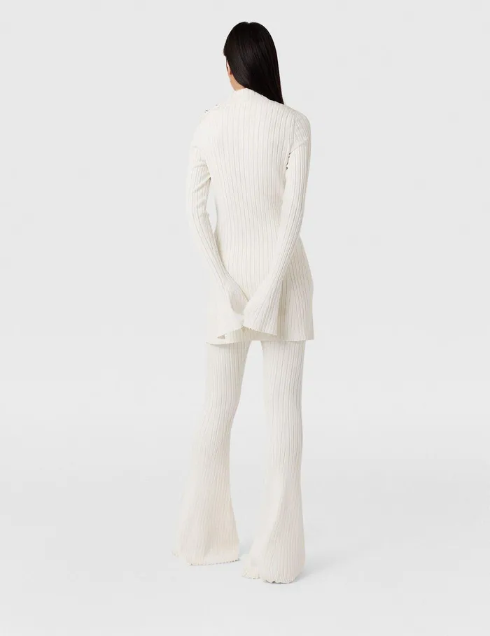 Stella McCartney Pants And Shorts Women Ribbed MidRise Flared Pants Pure White