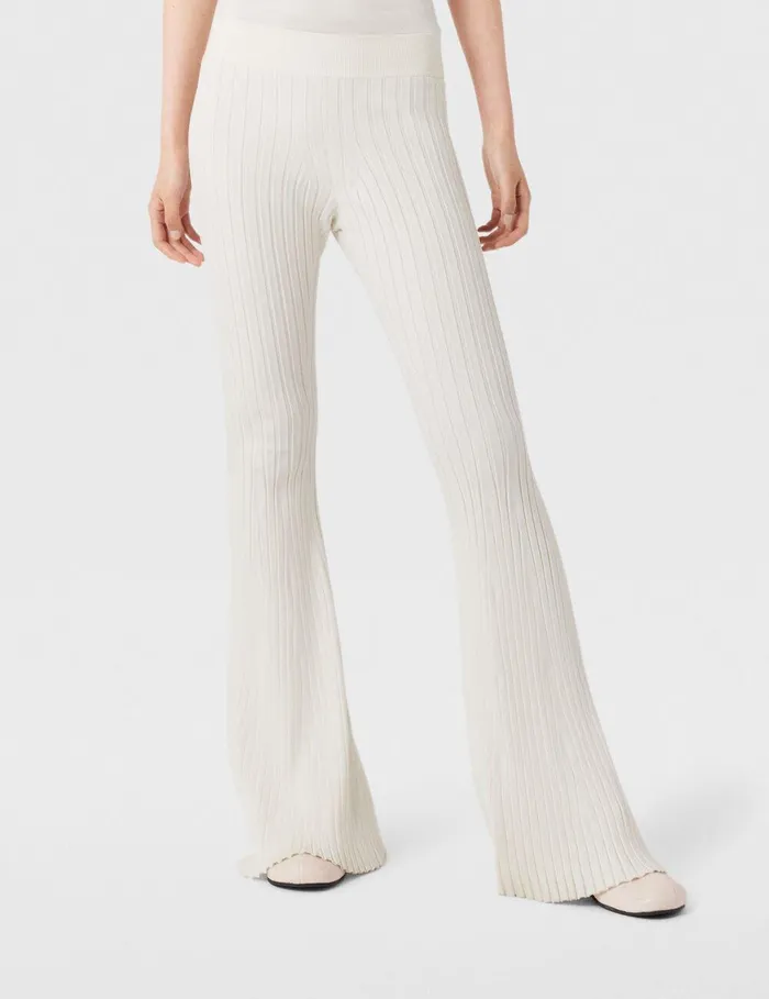 Stella McCartney Pants And Shorts Women Ribbed MidRise Flared Pants Pure White