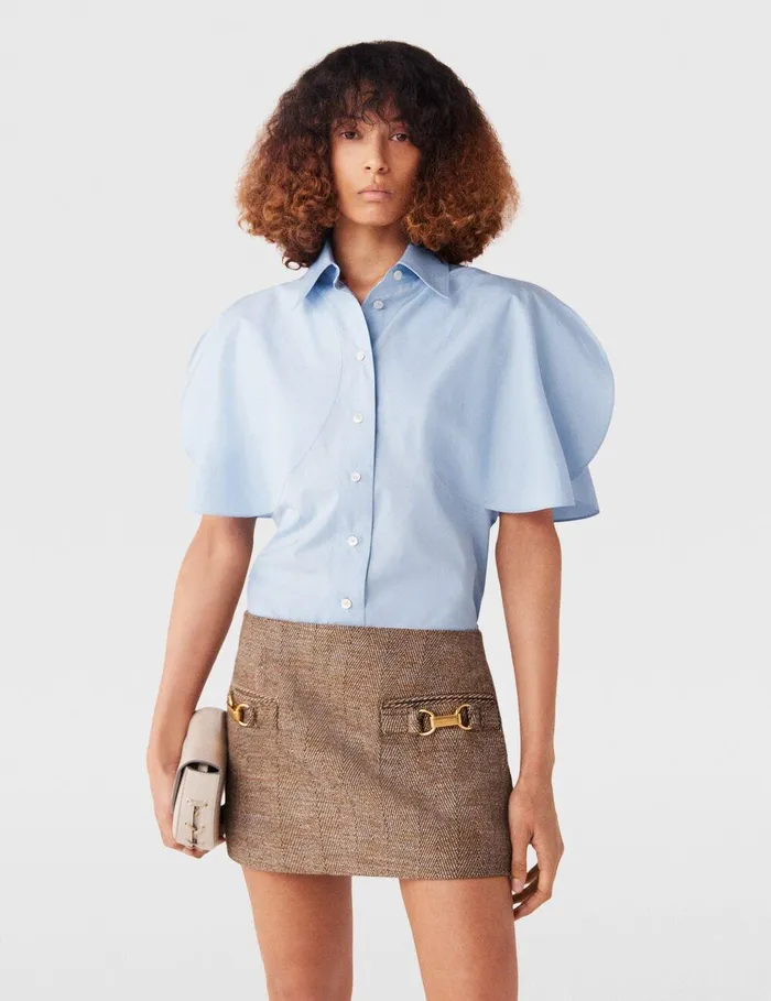 Stella McCartney Shirts And Tops Women Flared Short Sleeve Shirt Sky Blue Stella McCartney Shirts And Tops Women Flared Short Sleeve Shirt Sky Blue