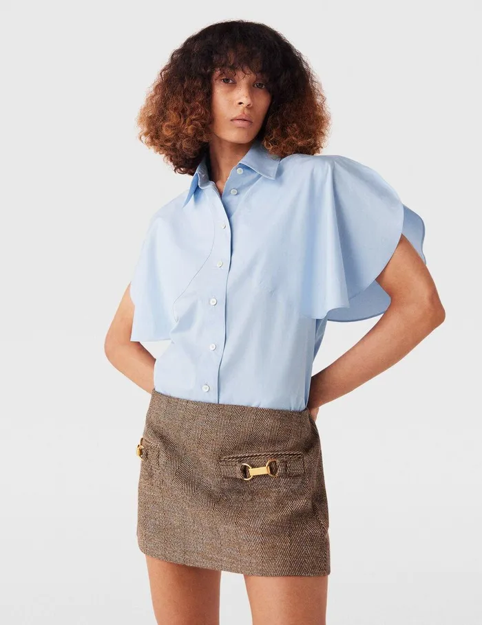 Stella McCartney Shirts And Tops Women Flared Short Sleeve Shirt Sky Blue Stella McCartney Shirts And Tops Women Flared Short Sleeve Shirt Sky Blue