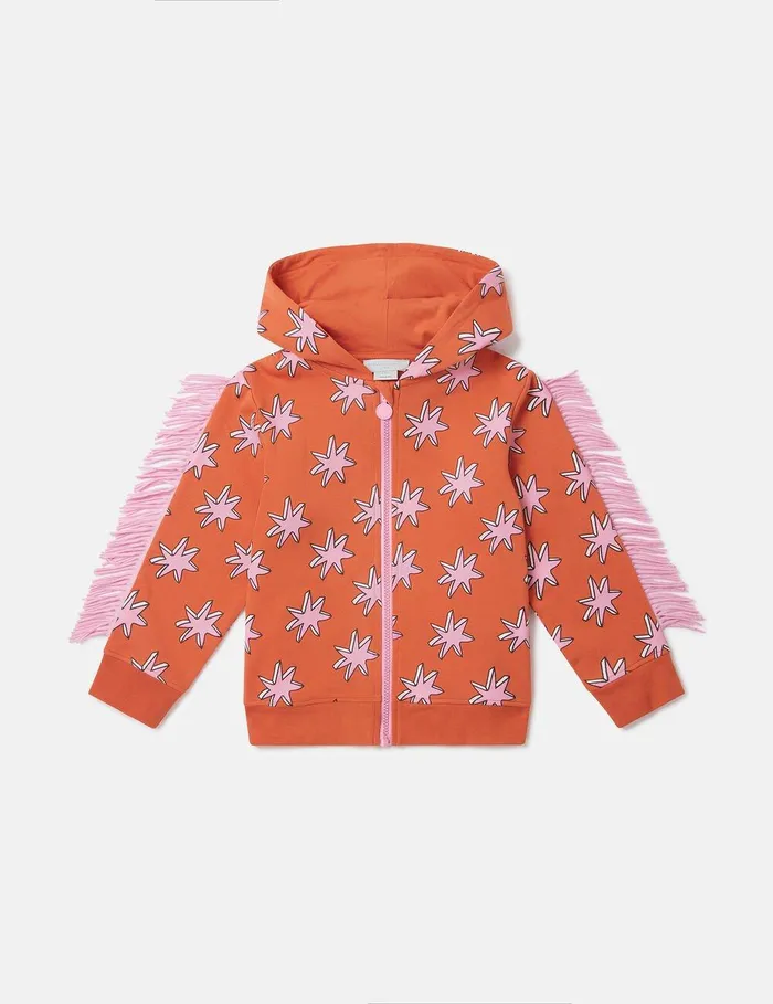 Stella McCartney Sweaters and Cardigans Kids Bright Stars Fringe Zipper Sweatshirt Multicolor Orange Stella McCartney Sweaters and Cardigans Kids Bright Stars Fringe Zipper Sweatshirt Multicolor Orange
