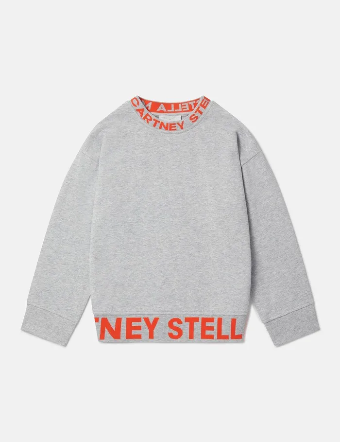 Stella McCartney Sweaters and Cardigans Kids Logo Tape Sweatshirt Grey Melange Stella McCartney Sweaters and Cardigans Kids Logo Tape Sweatshirt Grey Melange
