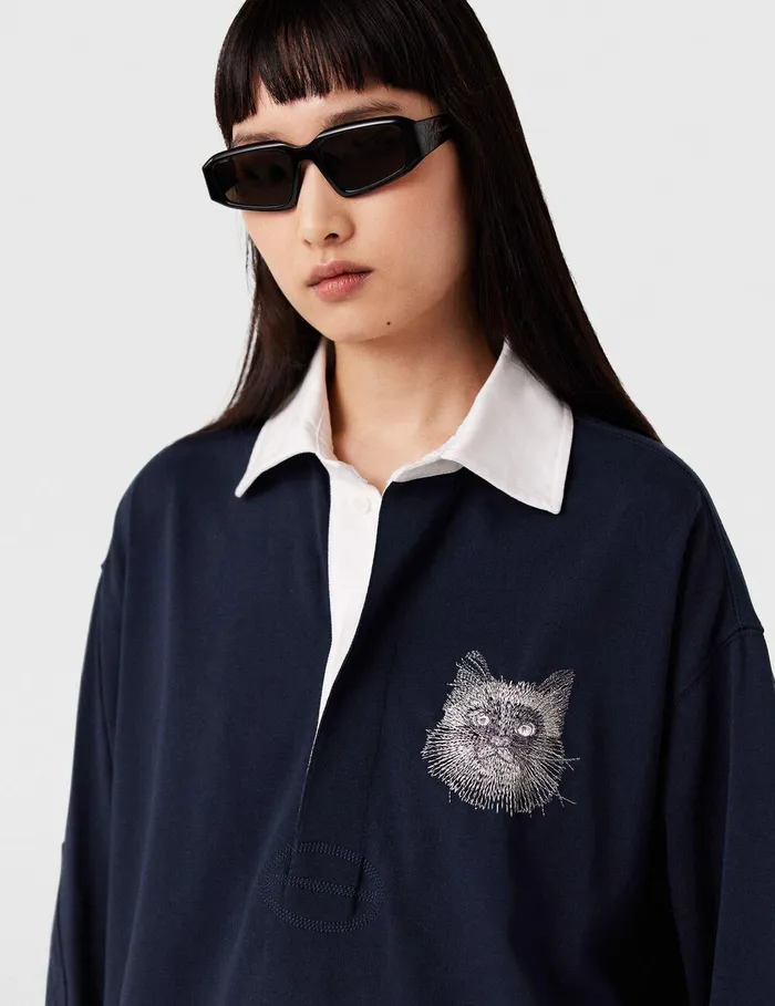 Stella McCartney Sweatshirts And TShirts Women CatEmbroidered Sweatshirt Dress Deep Navy Stella McCartney Sweatshirts And TShirts Women CatEmbroidered Sweatshirt Dress Deep Navy
