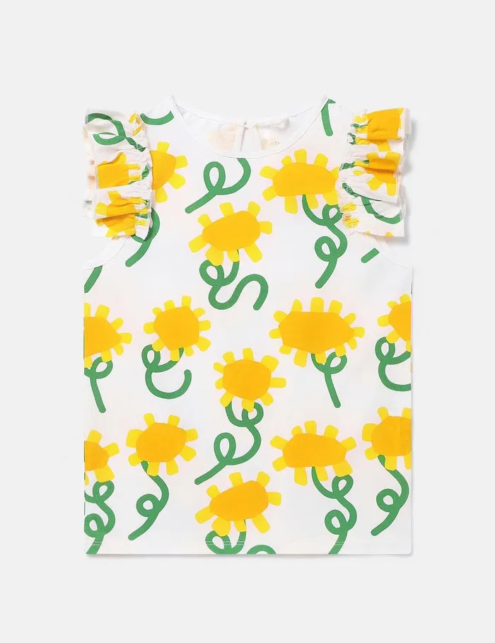 Stella McCartney TShirts And Tops Kids Sunflower Print Sleeveless Top Ivory Multicolour Stella McCartney TShirts And Tops Kids Sunflower Print Sleeveless Top Ivory Multicolour