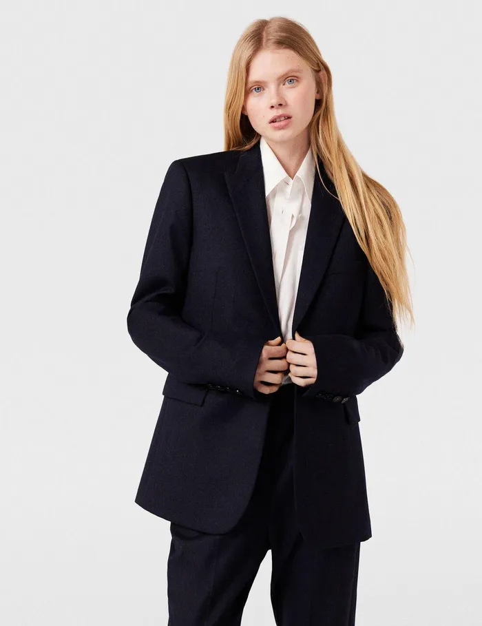 Stella McCartney Tailoring Women Single Breasted Wool Blazer Deep Navy Stella McCartney Tailoring Women Single Breasted Wool Blazer Deep Navy