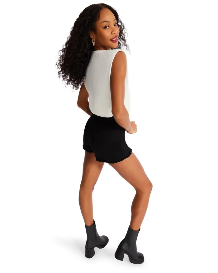 Steve Madden Asymmetrical Shorts Black Womens Bottoms