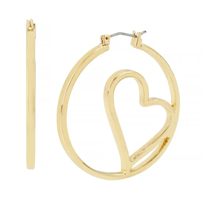 Steve Madden Heart Hoop Earrings Gold Womens Jewelry
