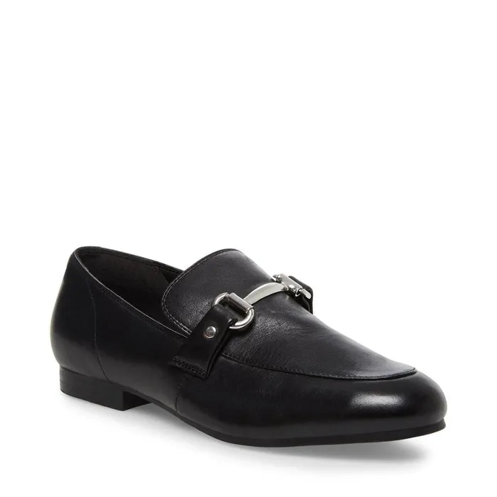 Steve Madden Kensley Black Leather Womens Flats