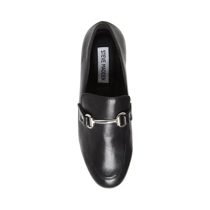 Steve Madden Kensley Black Leather Womens Flats