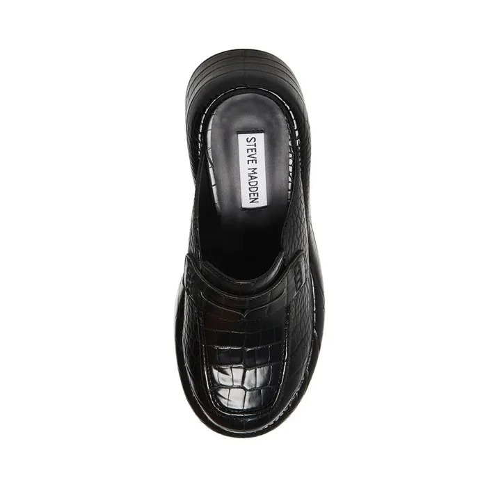 Steve Madden Portia Black Crocodile Womens Loafers Steve Madden Portia Black Crocodile Womens Loafers