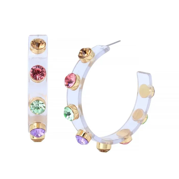 Steve Madden Stone Resin Hoop Earrings Pastel Multi Womens Jewelry
