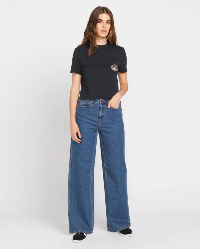 Stoned Boyfriend High Rise Jeans Indigo Ridge Wash Womens Volcom Bottoms
