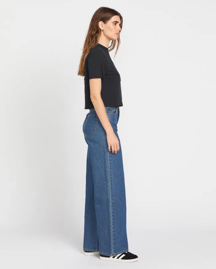 Stoned Boyfriend High Rise Jeans Indigo Ridge Wash Womens Volcom Bottoms