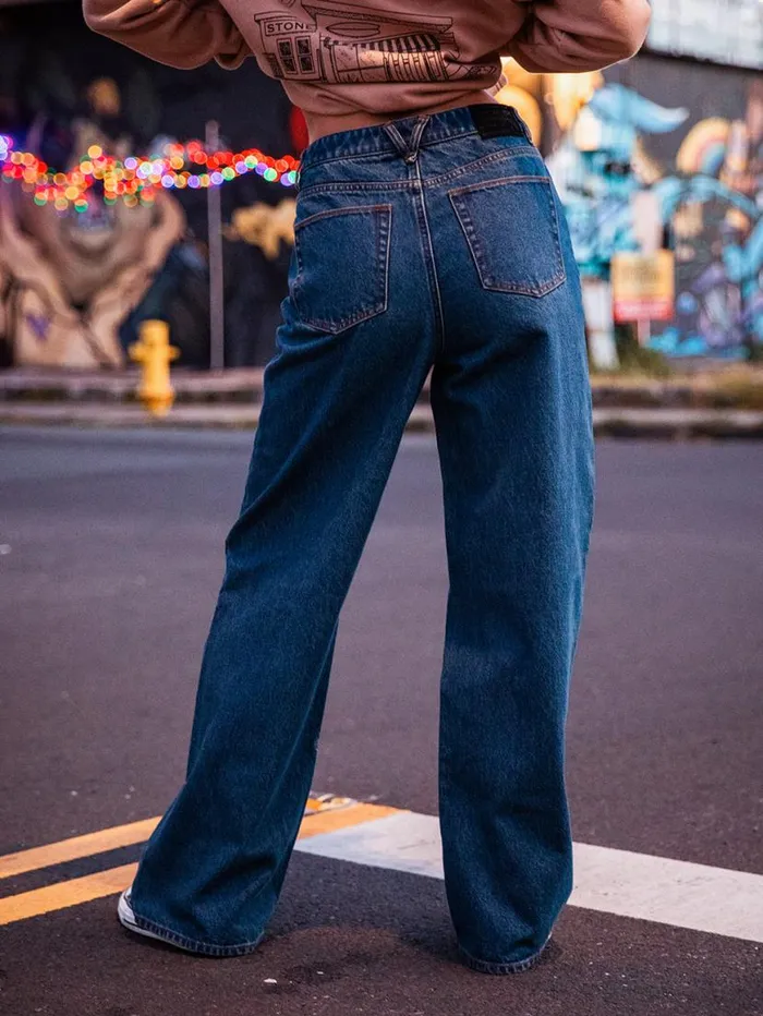 Stoned Boyfriend High Rise Jeans Indigo Ridge Wash Womens Volcom Bottoms