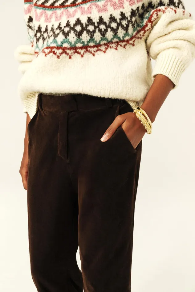 StraightLeg Velvet Pants Babilon Pink Women Baandsh Pants and Jeans