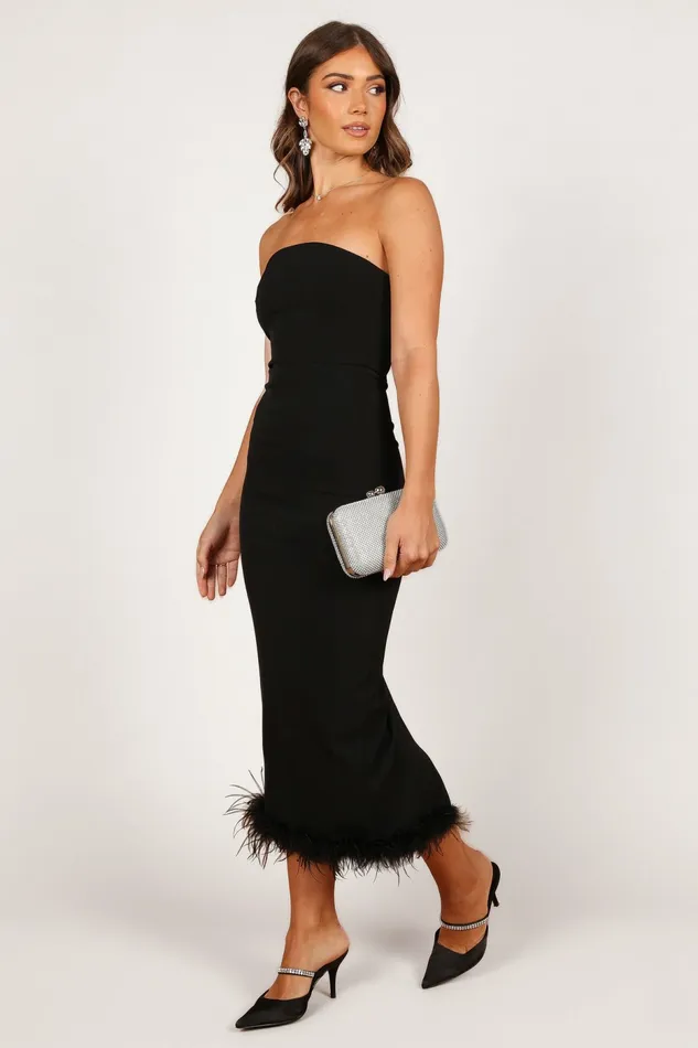 Strapless Dresses Clara Feather Trim Midi Dress Black 8211 Petal and Pup Women