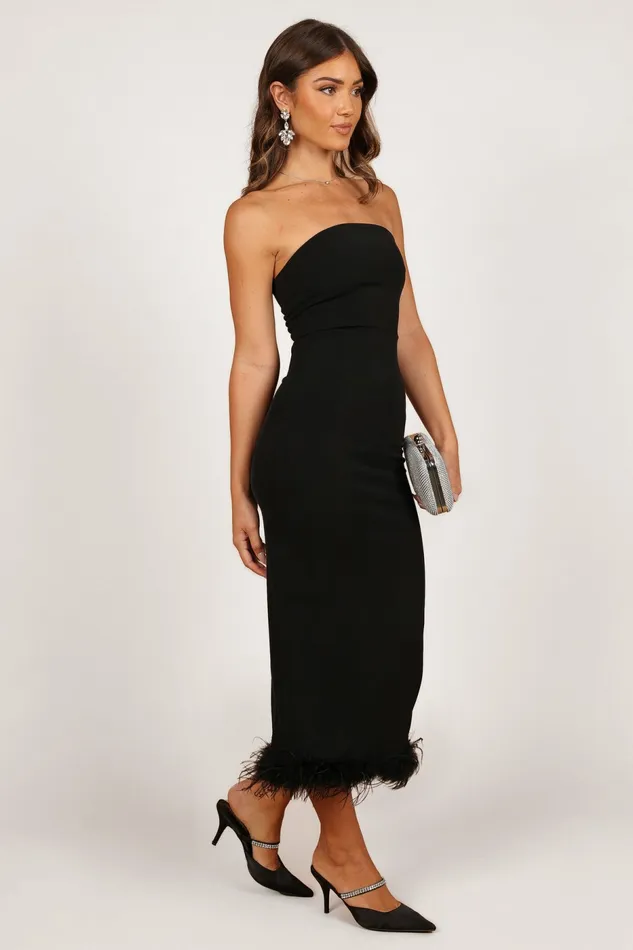 Strapless Dresses Clara Feather Trim Midi Dress Black 8211 Petal and Pup Women