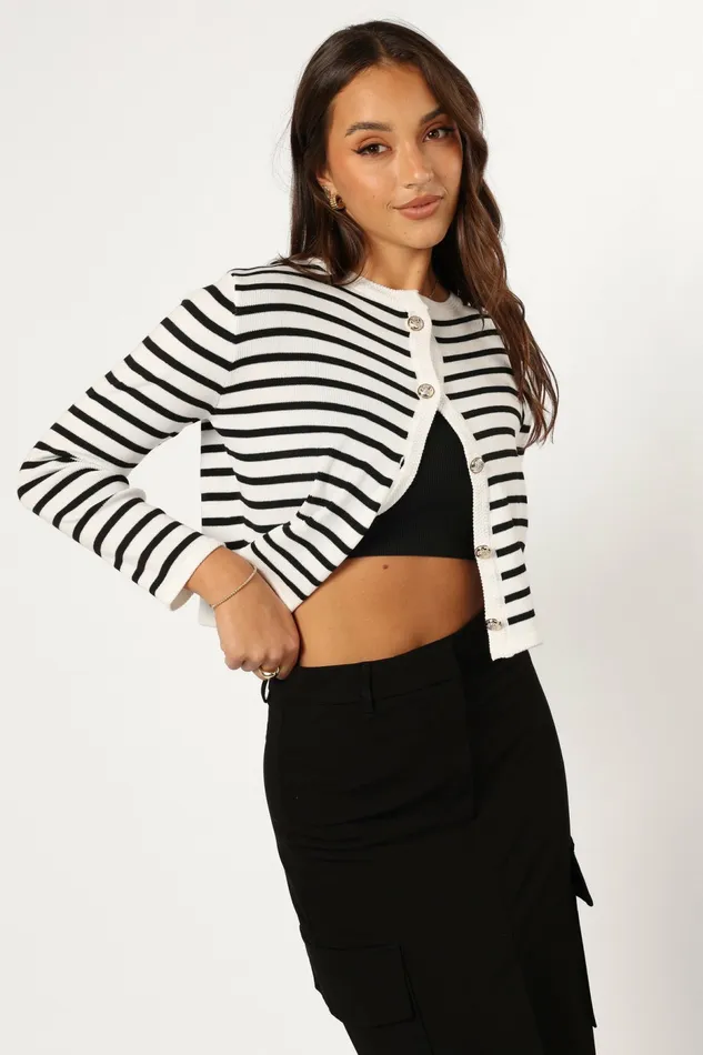 Sweaters Cynthia Striped Button Front Cardigan BlackCream Petal and Pup Women
