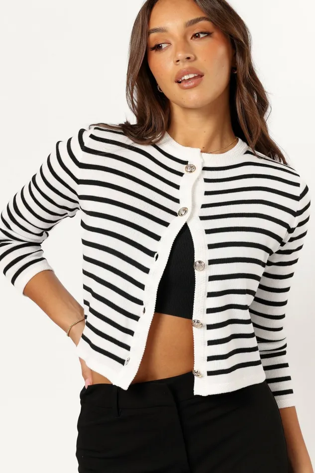 Sweaters Cynthia Striped Button Front Cardigan BlackCream Petal and Pup Women