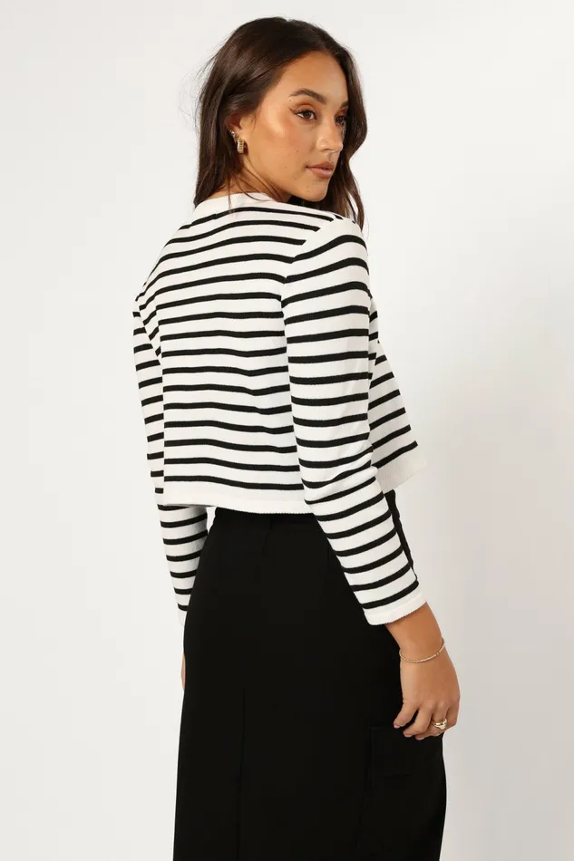 Sweaters Cynthia Striped Button Front Cardigan BlackCream Petal and Pup Women
