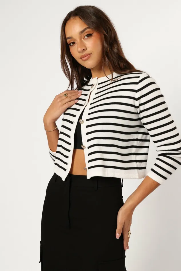Sweaters Cynthia Striped Button Front Cardigan BlackCream Petal and Pup Women