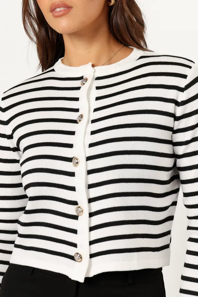 Sweaters Cynthia Striped Button Front Cardigan BlackCream Petal and Pup Women