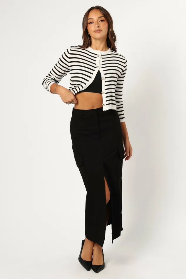 Sweaters Cynthia Striped Button Front Cardigan BlackCream Petal and Pup Women