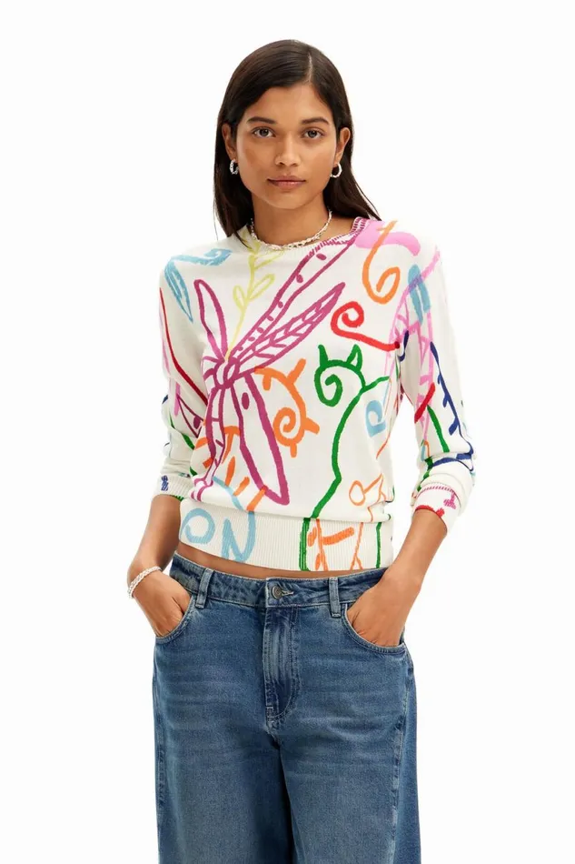 Sweaters Women Desigual Fine Knit Sweater With Patterns Materialfinishes