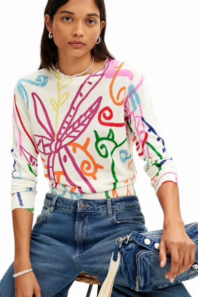 Sweaters Women Desigual Fine Knit Sweater With Patterns Materialfinishes